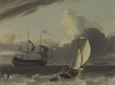 Ein niederländischer Kaufmann und eine Spritsail-Barke im Wind von Jan Claesz Rietschoof